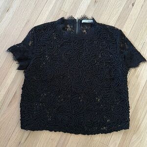 Zara Zippered Lace Top Mock Neck